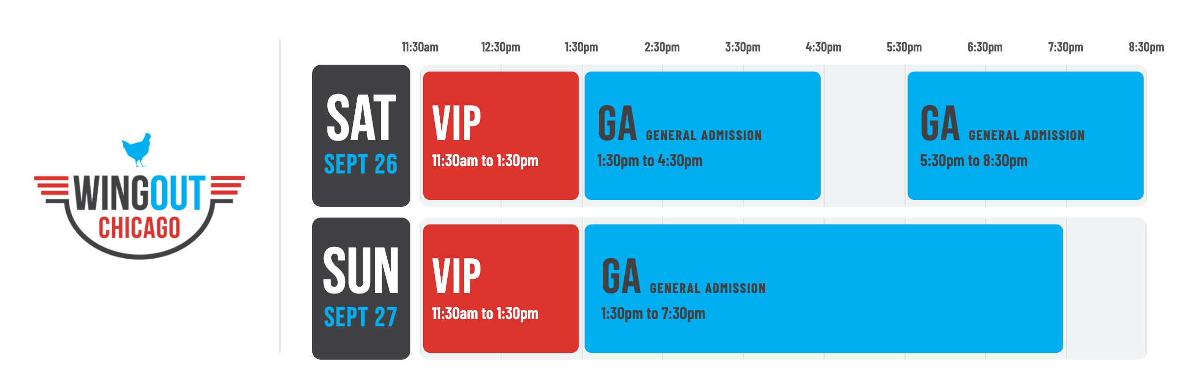 WingOut Chicago 2026 Sessions visual layout of WingOut Chicago 2026 VIP and GA sessions